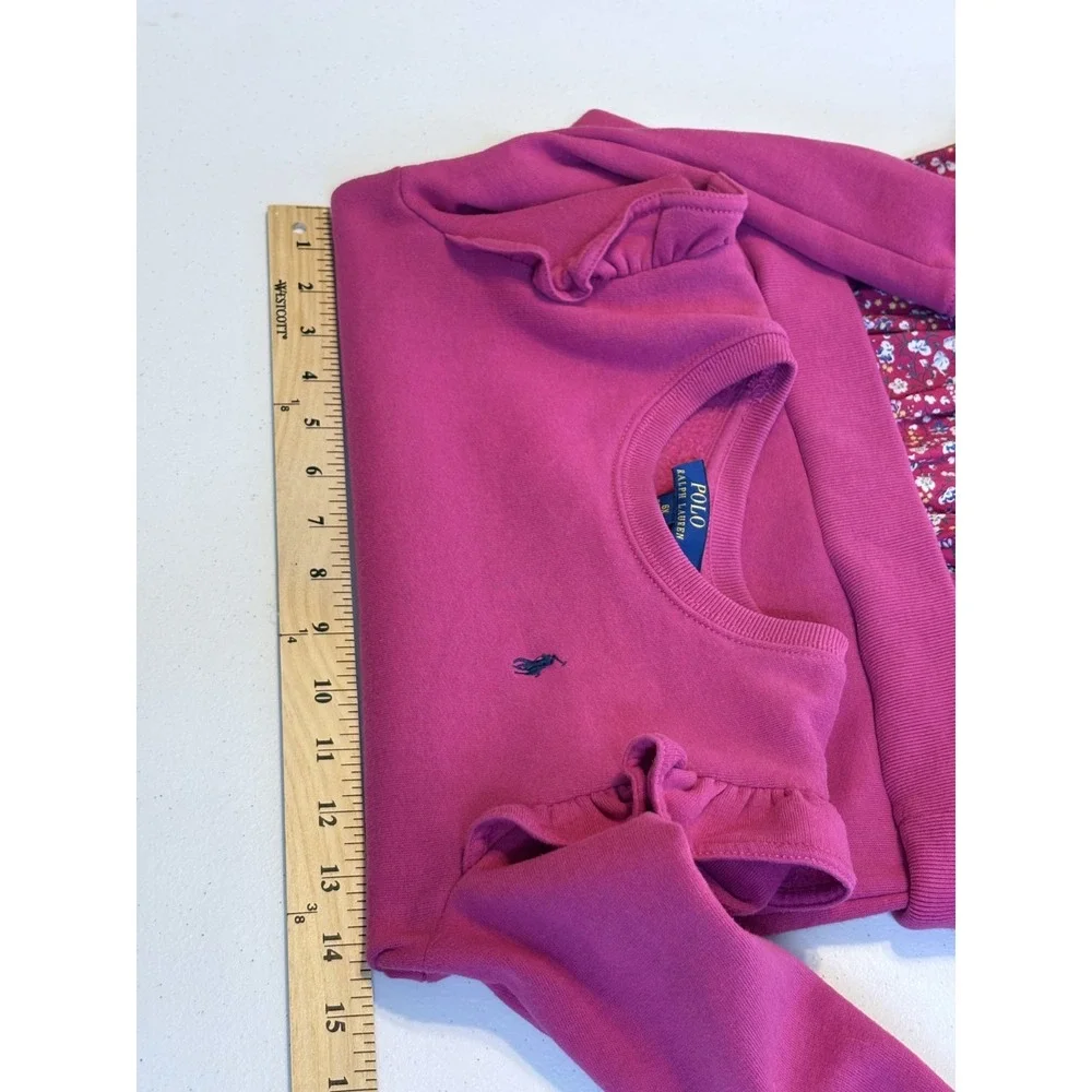 Polo Ralph Lauren Girls 6X Pink Floral Sweatshirt Dress Ruffle Sleeve